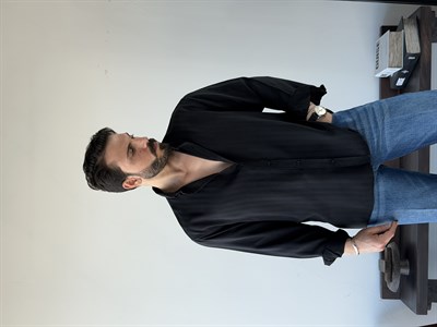 Minas Oversize Desenli Tensel Siyah Gömlek