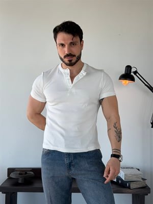 Next Fitilli Henley Ekru Tişört