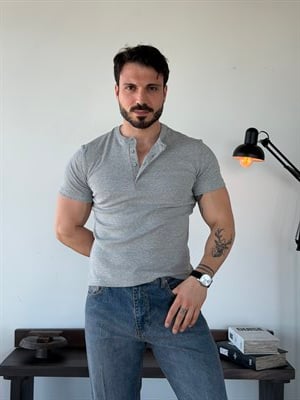 Next Fitilli Henley Gri Tişört