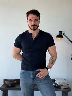 Next Fitilli Henley Lacivert Tişört