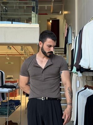 Odin Modal Henley Kahverengi Tişört