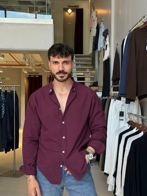 Ohio Yarı Oversize %100 Pamuk Bordo Gömlek
