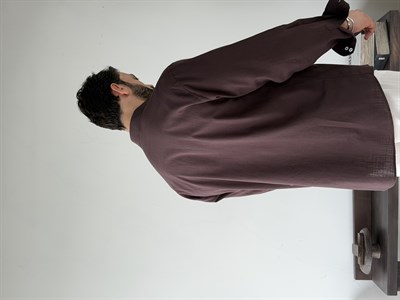Ohio Yarı Oversize %100 Pamuk Kahve Gömlek