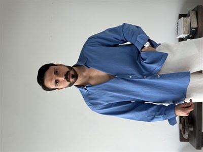 Ohio Yarı Oversize %100 Pamuk Saks Gömlek