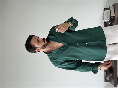 Ohio Yarı Oversize %100 Pamuk Zümrüt Gömlek