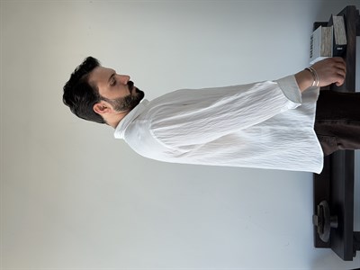 Oscar Oversize Desenli Viscon Beyaz Gömlek