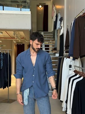 Prime Lyocell Navy Blue Gömlek