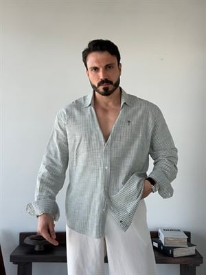 PureLine Haki Çizgili Gömlek