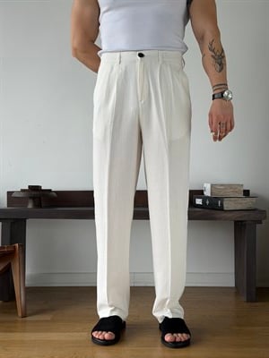 Siena Beyaz Baggy Keten Pantolon