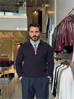 Skonder Lacivert Fermuarlı Polo Yaka Triko