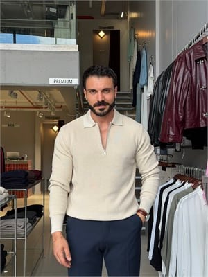Skonder Taş Fermuarlı Polo Yaka Triko