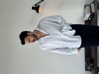 Soprano Oversize Çizgili Beyaz Gömlek