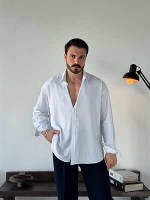 Soprano Oversize Çizgili Beyaz Gömlek