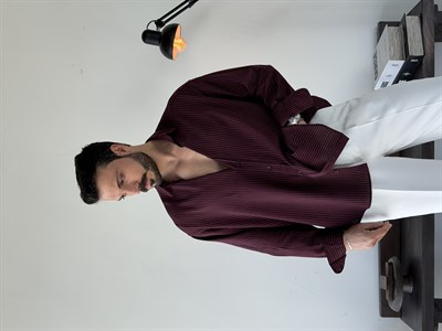 Soprano Oversize Çizgili Bordo Gömlek