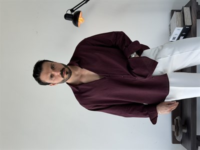 Soprano Oversize Çizgili Bordo Gömlek