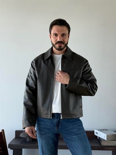 Steve Dark Haki Deri Ceket