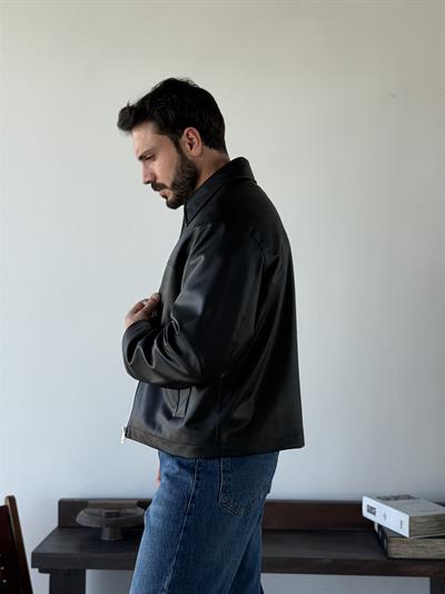 Steve Siyah Deri Ceket