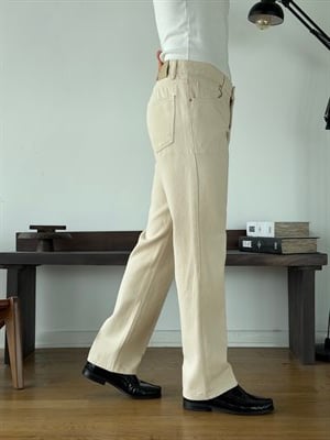 Vintal 80s Yumuşak Doku Bej Baggy Jean