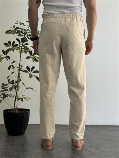 Vitinia Dark Bej Keten Pantolon