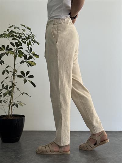Vitinia Dark Bej Keten Pantolon