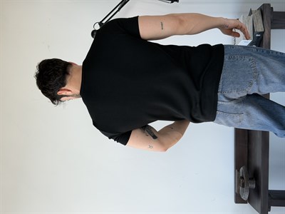Waffle Henley Siyah Tişört