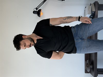 Waffle Henley Siyah Tişört