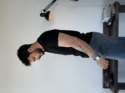 Waffle Henley Siyah Tişört