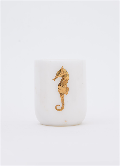 Seahorse-Embellished Marble Vase