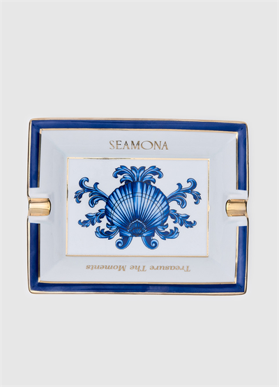 Sophisticated Blue Blanc Gold Rimmed Cigar Ash Tray