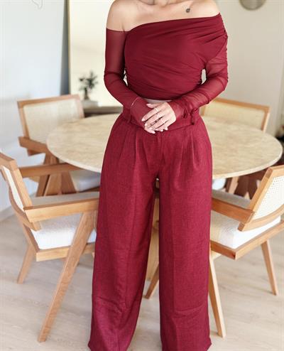 BORDO ÇİFT PİLİSE PANTOLON