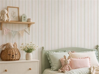 Bebe Yaka Detaylı Şerit Konsept Bebek & Çocuk Odası Duvar Kağıdı