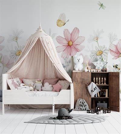 Büyük Soft Çiçekler Bebek & Çocuk Odası Duvar Kağıdı