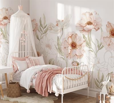 Büyük Soft Çiçekler Pastel Tonlar Bebek & Çocuk Odası Duvar Kağıdı