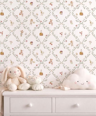 Çilekler ve Yapraklar Minimal Fareler Piknik Konsept Bebek & Çocuk Odası Duvar Kağıdı
