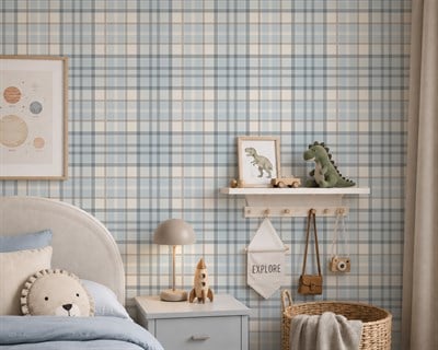 Ekose Desen Mavi Kahve Çizgiler Bebek & Çocuk Odası Duvar Kağıdı