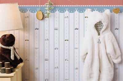 Kırmızı Çubuk ve Bebe Yaka Tente Minimal Arabalar Bebek & Çocuk Odası Duvar Kağıdı
