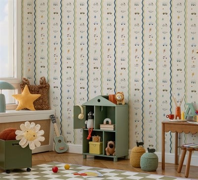 Minik Arabalar Dalgalı Retro Şeritler Bebek & Çocuk Odası Duvar Kağıdı
