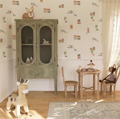 Minimal Evler ve Ağaçlar Çizim Konsept Bebek & Çocuk Odası Duvar Kağıdı