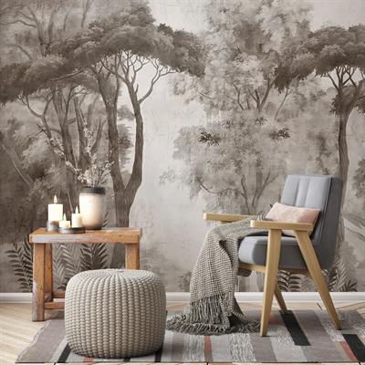 Monochrome Eskitme Efektli Ağaçlar Tasarım Konsept Duvar Kağıdı