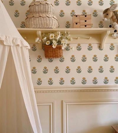 Sarı Minimal Çiçekler Pattern Bebek & Çocuk Odası Duvar Kağıdı