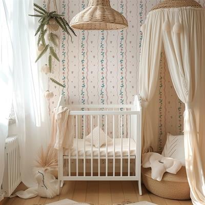 Sarmal Çiçekler ve Dalgalı Çizgiler Bebek & Çocuk Odası Duvar Kağıdı