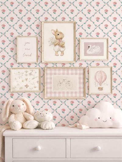 Sarmal Yapraklar ve Minik Çiçek Konseptli Minimal Desen Bebek & Çocuk Odası Duvar Kağıdı