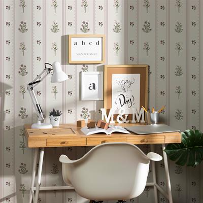 Şeritler ve Minimal Çiçekler Pattern Bebek & Çocuk Odası Duvar Kağıdı