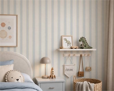 Soft Mavi Şeritler Noktasal Yan Detay Konsept Bebek & Çocuk Odası Duvar Kağıdı