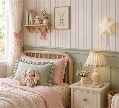 Suluboya Çizgiler ve Yıldızlar Pastel Tasarım Bebek & Çocuk Odası Duvar Kağıdı