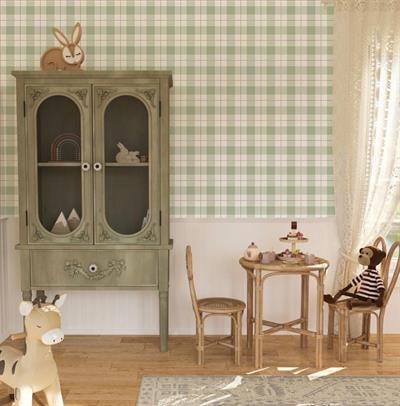 Yeşil Ekose Desen Bebek & Çocuk Odası Duvar Kağıdı