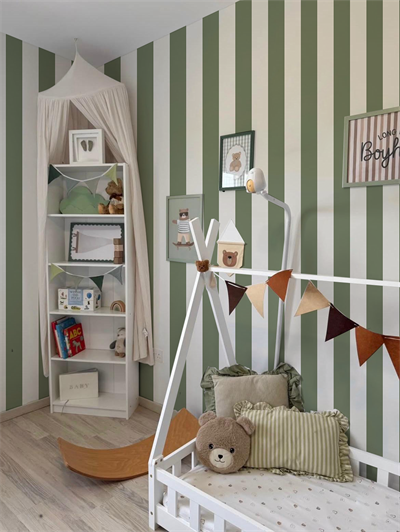 Yeşil Geniş Şeritler Bebek & Çocuk Odası Duvar Kağıdı
