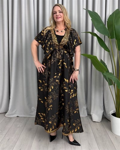 Elizabet İpek Tunik Elbise Siyah Gold