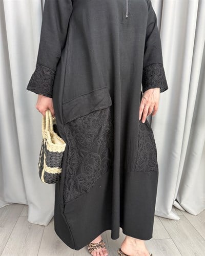 Karolin Keten Elbise Siyah