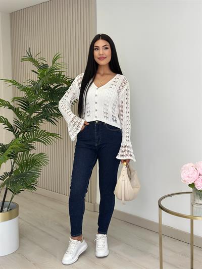 Ajurlu Merserize İspanyol Kol Hırka Beyaz